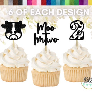 18 PCS Moo I’m Two Cupcake Topper Set, Cow 2nd Birthday Decorations, Farm 2nd Birthday Party Decor, Grange 2nd Birthday Decorations