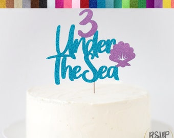 3 Under The Sea Cake Topper, Ocean Themed 3rd Birthday Cake Topper, Under The Sea Third Birthday Party Decor, Mermaid 3rd Birthday Topper