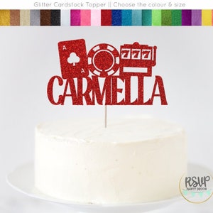 カスタムカジノケーキトッパー、カジノ誕生日パーティーデコレーション、カジノパーティーデコレーション、スロットケーキトッパー、ブラックジャックパーティー用品、ラスベガスパーティー