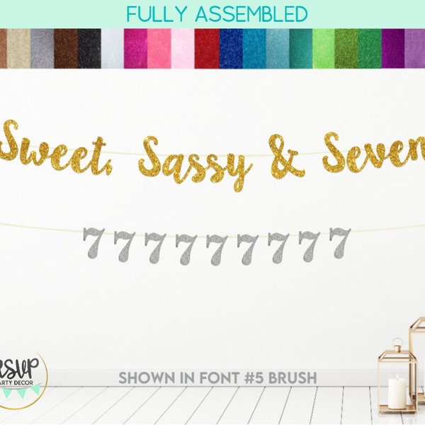 Sweet Sassy & Seven Banner, 7 Garland, 7th Birthday Party Decor, Happy 7th Birthday Party Decorations, Seven Party Decor, Seventh Party