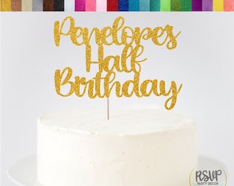 Topper de pastel de medio cumpleaños personalizado, decoración de fiesta de cumpleaños de 6 meses, decoración de fiesta de medio cumpleaños, fiesta de cumpleaños de 6 meses, topper de pastel de 1/2