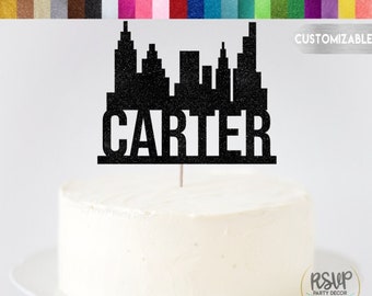 Custom City Building Cake Topper, City Themed Party Decorations, Hero Comic Book Party Decor, New York Party Decor, Superhero Cake Topper