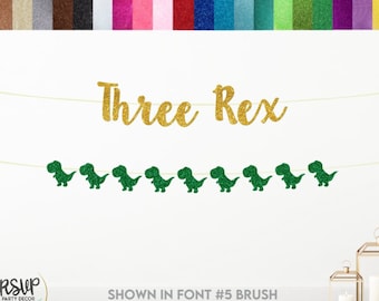 Three Rex Banner, T Rex Dinosaur Garland, Dinosaur 3rd Birthday Party Decor, 3 Rex Bunting, Dinosaur T-Rex Third Birthday Decorations