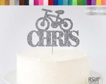 Aangepaste fiets cake topper, fiets partij decoraties, biker party decor voor fietser, fiets rijden verjaardag decoraties, mountainbike verjaardag
