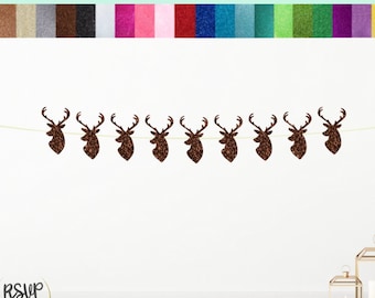 Deer Head Garland, Deer Party Decor, Forest Party Decor, Rustic Party Decor, The Hunt is Over Banner, Hunting Hunter Party Decor