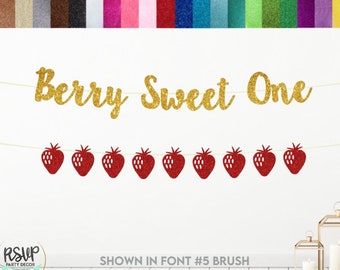Berry Sweet One Banner, Strawberry Garland, Strawberry 1st Birthday Party Decor, Fruit 1st Birthday Decorations, Strawberry Cake Smash Sign