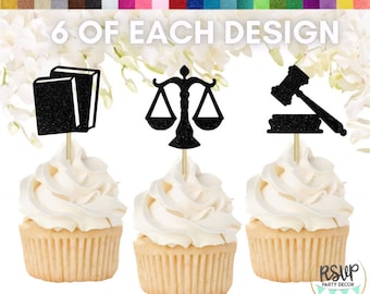 18 PCS Law Cupcake Topper Set, Law School Graduation Party Decorations, Lawyer Retirement Party Decor, Scales of Justice Toppers, Law Party