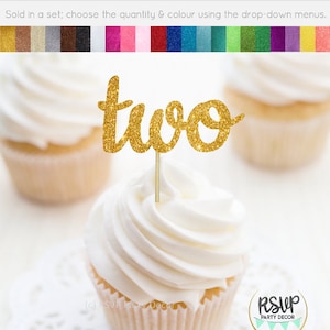 Two Cupcake Toppers, Two Food Picks, 2 Cupcake Toppers, 2nd Birthday Party Decorations, 2nd Birthday Cupcake Toppers, Glitter Two Toppers