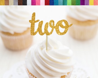 Two Cupcake Toppers, Two Food Picks, 2 Cupcake Toppers, 2nd Birthday Party Decorations, 2nd Birthday Cupcake Toppers, Glitter Two Toppers