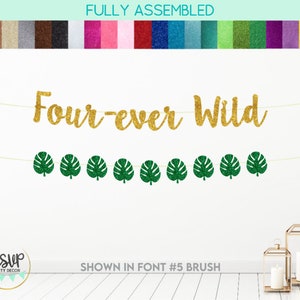 Vier-ever Wild Banner, Palm Leaf Garland, Wild Fourth Birthday Party Decor, Safari 4th Birthday Party Decor, Jungle 4e verjaardag decoraties