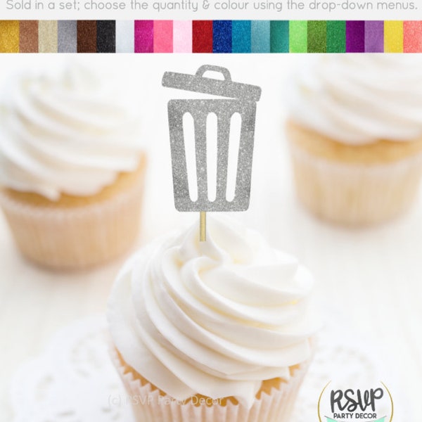 Garbage Bin Cupcake Toppers, Earth Day Food Picks, Earth Day Party Decor, Garbage Birthday Party Decorations, Environmental Party Decor