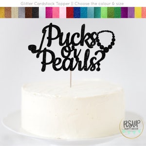 Pucks or Pearls Cake Topper, Hockey Gender Reveal Cake Topper, Pucks or Pearls Themed Gender Reveal Party Decorations, Hockey Reveal Decor