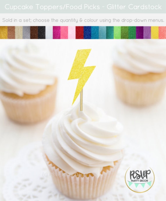 Lightning Bolt Cupcake Toppers, Lightning Food Picks, Comic Book Cupcake Toppers, Superhero Cupcake Toppers, Weather Party Decorations Il_570xn