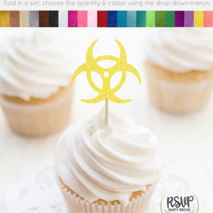 Biohazard Cupcake Toppers, Science Cupcake Toppers, Science Themed Party Decorations, Quarantine Birthday Decorations, Quarantine Party image 6