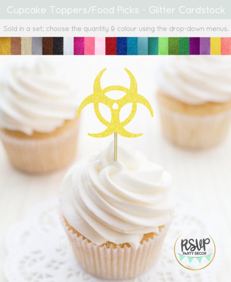 Biohazard Cupcake Toppers, Science Cupcake Toppers, Science Themed Party Decorations, Quarantine Birthday Decorations, Quarantine Party image 6