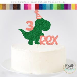 3レックスケーキトッパー、3レックスサイン、3レックスパーティーデコレーション、恐竜誕生日、恐竜パーティーデコレーション、T-レックスケーキトッパー、かわいい恐竜トッパー