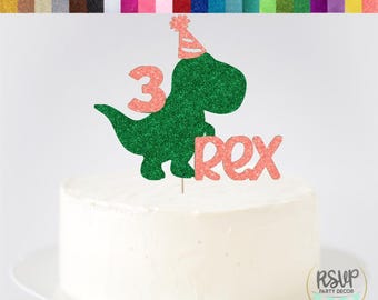 3 Rex tårtdekoration, Tre Rex-skylt, Tre Rex-festdekoration, dinosauriefödelsedag, dinosauriefestdekoration, T-Rex-tårtdekoration, söt dinosaurietopping