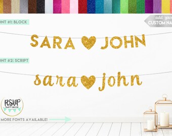Custom Engagement Banner, Custom Names Banner, Personalized Wedding Banner, Engagement Photo Props, Glitter Name Banner, Heart Banner, Names