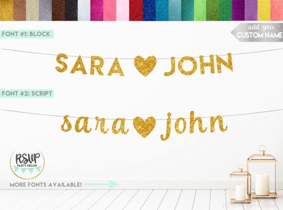 Custom Engagement Banner, Custom Names Banner, Personalized Wedding Banner, Engagement Photo Props, Glitter Name Banner, Heart Banner, Names Il_570xn