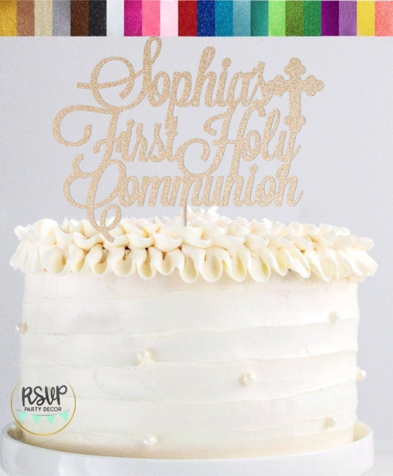 Custom First Holy Communion Cake Topper, First Communion Party Decorations, Personalized Communion Cake Topper, Holy Communion Party Decor image 1