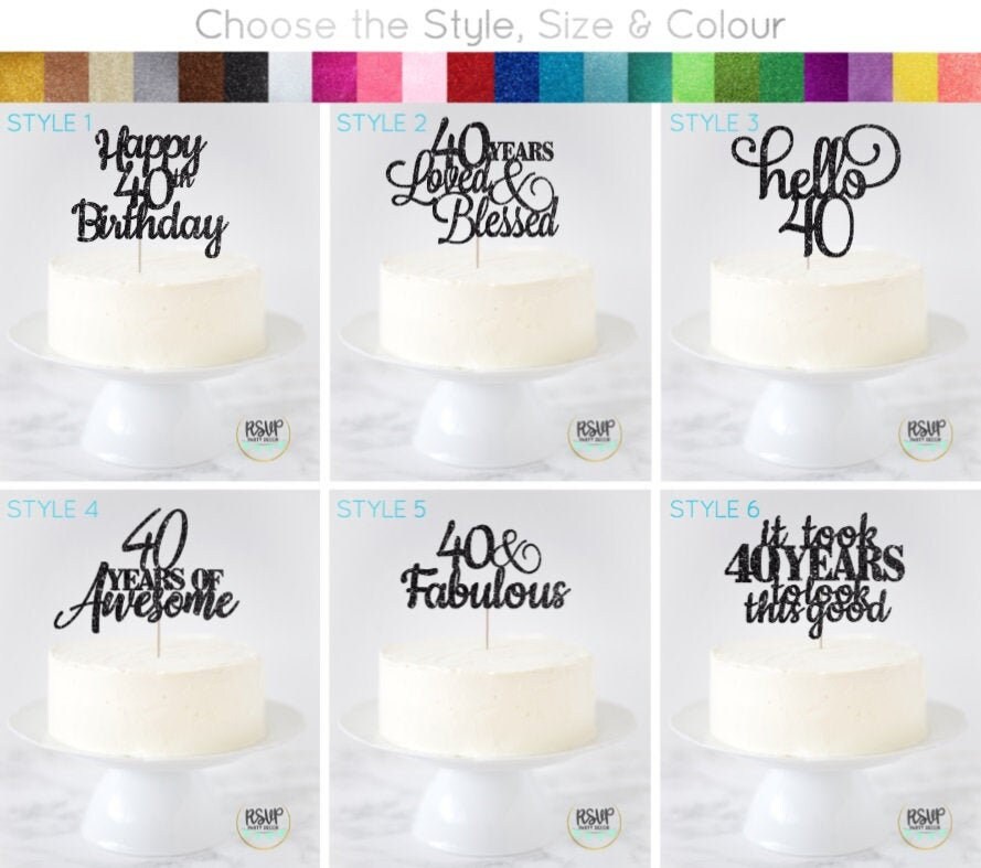 Decorazione per Torta di Compleanno 80° - Colore Blu Navy, per Donne, Uomini - Happy Birthday con Glitter