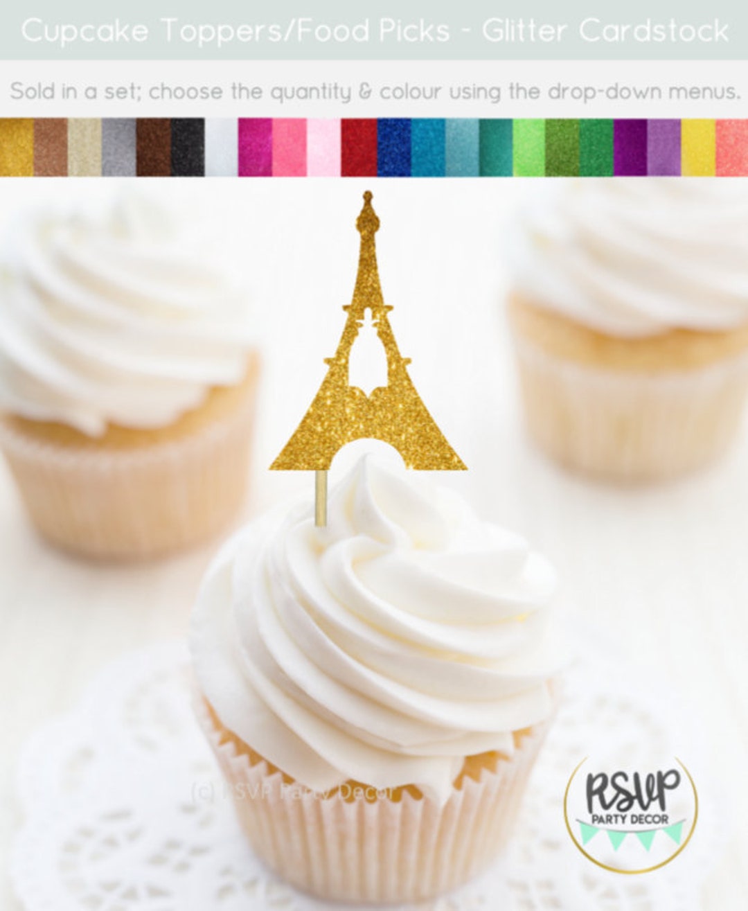 Eiffel Tower Cupcake Toppers, Paris Cupcake Toppers, Paris Themed Party