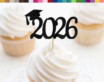 2026 Grad Cap Cupcake Toppers, Graduation Party Decorations, Graduation Food Picks, 2026 Graduation Party, 2026 Grad Cupcake Toppers
