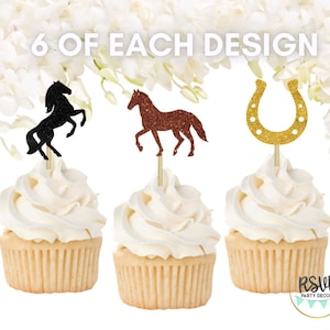 18 PCS Horse Cupcake Toppers, Decorazioni per feste di compleanno a tema cavallo, Derby Party Decor, Rodeo Party Decor, Cowboy Cupcake Toppers