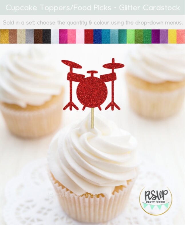 Drums Cupcake Toppers Music Party Decorations Rock Star Etsy