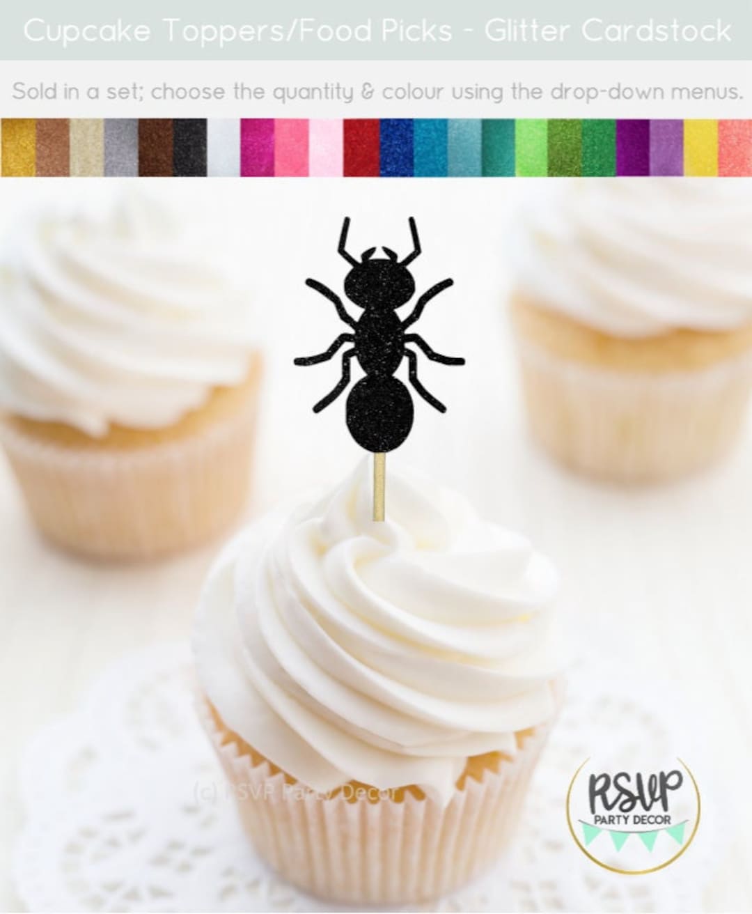 Ant Cupcake Toppers, Glitter Ant Food Picks, Bug Cupcake Toppers ...