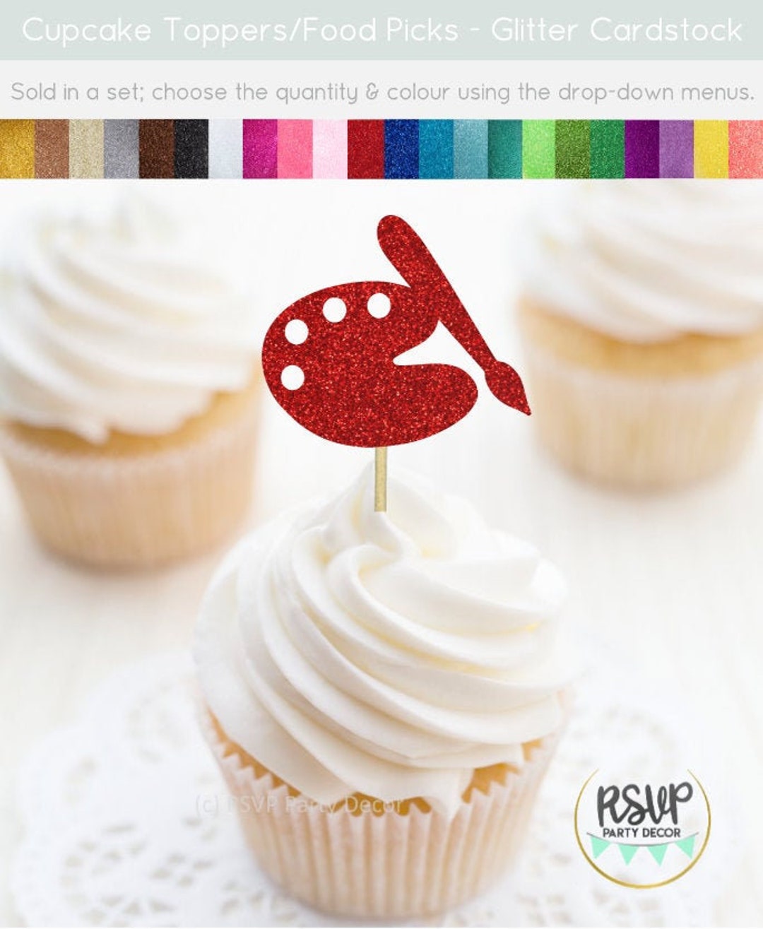 Paint Palette Cupcake Toppers, Paint Art Cupcake Toppers, Art Themed