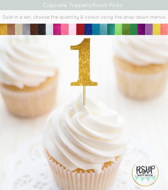 1 Cupcake Toppers, 1 Food Picks, One Cupcake Toppers, First Birthday Party Decorations, First Birthday Cupcake Toppers, Glitter #1 Topper Il_570xn