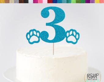 Custom Paws Cake Topper, Puppy Party Decorations, Dog Birthday Party Decor, Cat Birthday Party Decor, Paw Cake Topper, Name Age Pet