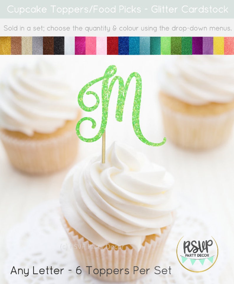 Letter Cupcake Toppers Custom Initial Cupcake Toppers Etsy