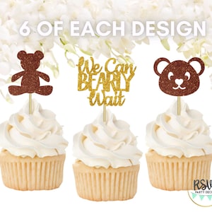 18 pezzi Teddy Bear Baby Shower Cupcake Toppers, possiamo aspettare presto Decorazioni per baby shower, orsacchiotto Genere Rivelare Party Decor