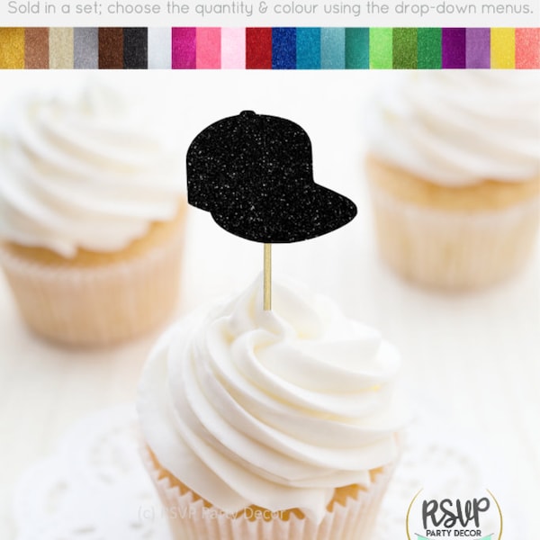 Baseball Cap Cupcake Toppers, Snapback Hat Food Picks, Two Cool Themed Party Decor, Hip Hop Party Decorations, Rap Birthday Cupcake Toppers