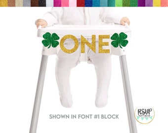 Estandarte de la silla alta Shamrock One, decoración de la primera fiesta de cumpleaños de St Patriclk, decoración de la fiesta del primer cumpleaños de Lucky One, letrero de la silla alta del primer cumpleaños