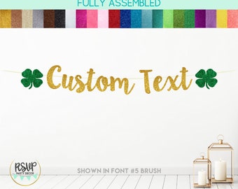 Custom Shamrock Banner, St. Patrick's Day Party Decorations, Four Leaf Clover Banner, St. Patty's Day Garland, Lucky Charm Birthday Decor