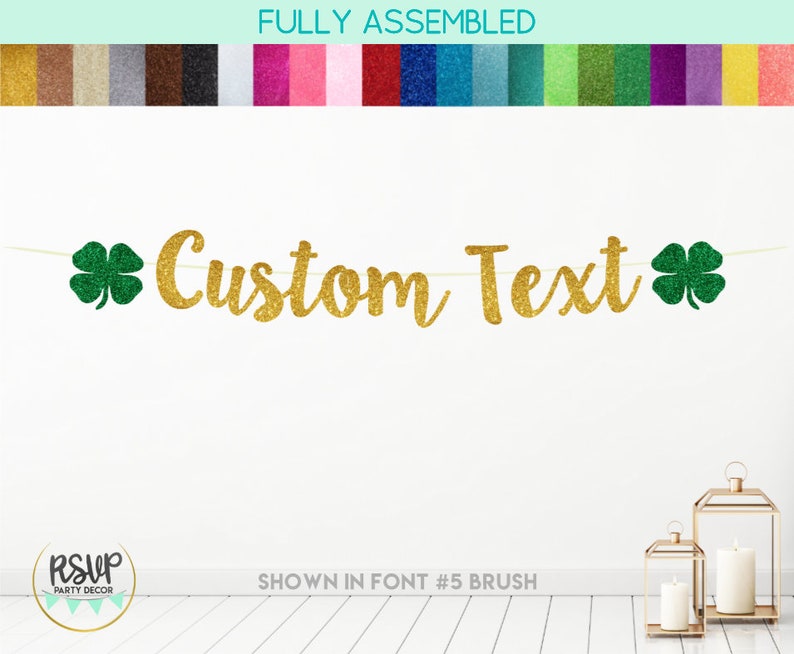Custom Shamrock Banner, St. Patrick's Day Party Decorations, Four Leaf Clover Banner, St. Patty's Day Garland, Lucky Charm Birthday Decor image 1