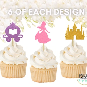18 PCS Princess Cupcake Toppers, Princess Birthday Party Decorations, Pink and Purple Princess Party Decor, Princess Baby Shower Decor