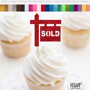 Sold Sign Cupcake Toppers, Housewarming Party Decorations, Realtor Party Decor, Real Estate Cupcake Toppers, Housewarming Cupcake Toppers image 5