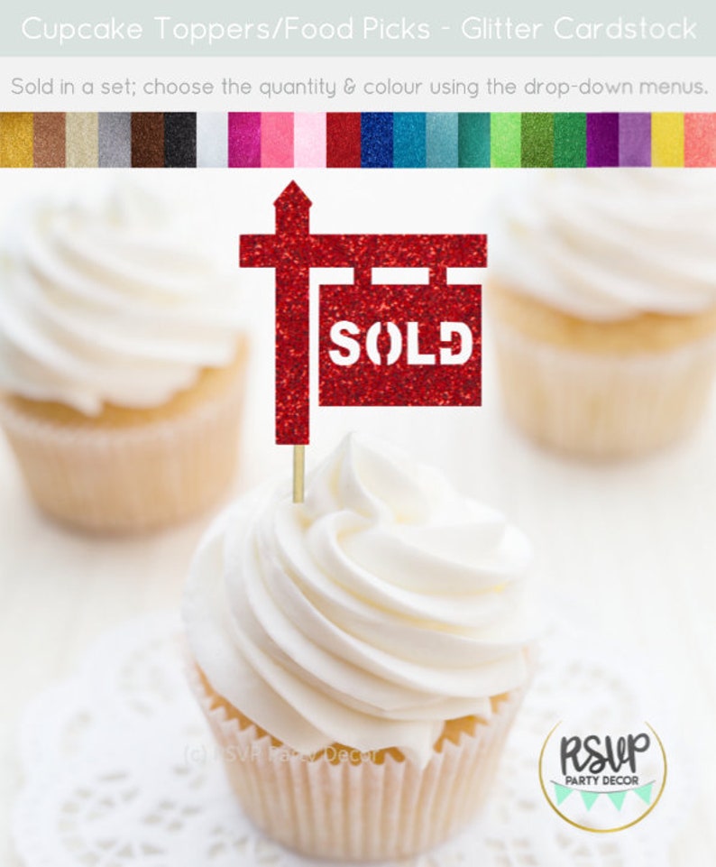Sold Sign Cupcake Toppers, Housewarming Party Decorations, Realtor Party Decor, Real Estate Cupcake Toppers, Housewarming Cupcake Toppers image 5