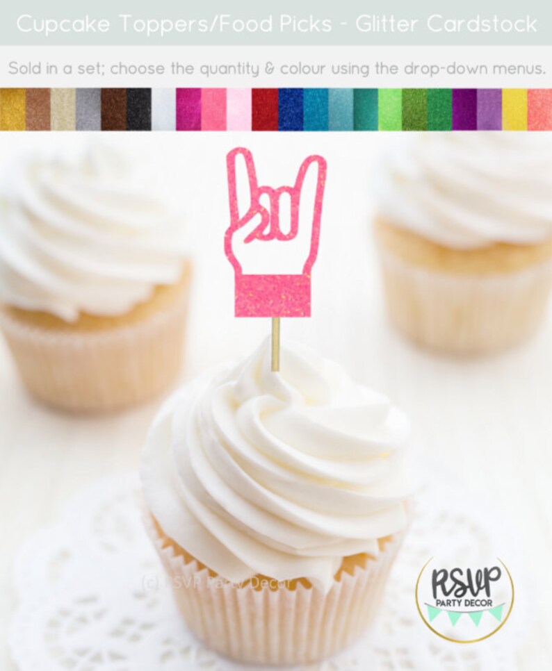 Rock Hand Cupcake Toppers, Music Party Decorations, Rock Star Cupcake Toppers, Rock n Roll Party Decor, Music Theme Birthday Decor image 6