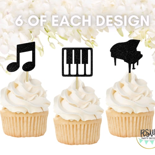 18 PCS Piano Cupcake Topper Set, Piano Party Decorations, Piano Birthday Party Decor, Music Cupcake Toppers, Music Themed Party Decorations