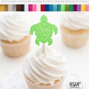 Turtle Cupcake Toppers, Seaturtle Food Picks, Turtle Party Decor, Ocean Party Decor, Beach Cupcake Toppers, Under the Sea Party Supplies image 3