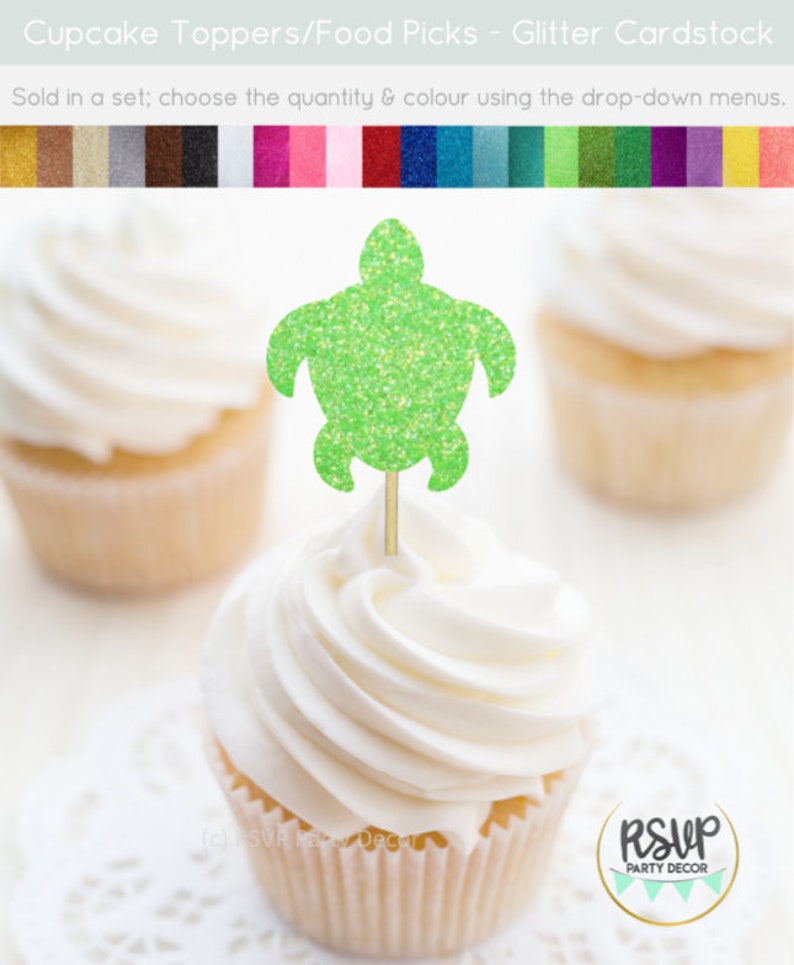 Turtle Cupcake Toppers, Seaturtle Food Picks, Turtle Party Decor, Ocean Party Decor, Beach Cupcake Toppers, Under the Sea Party Supplies image 3