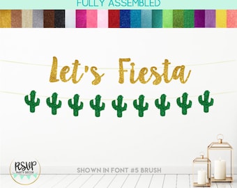 Let's Fiesta banner, girlanda kaktusów, dekoracje świąteczne Fiesta, baner Cinco De Mayo, dekoracje urodzinowe Fiesta, wieczór panieński Fiesta