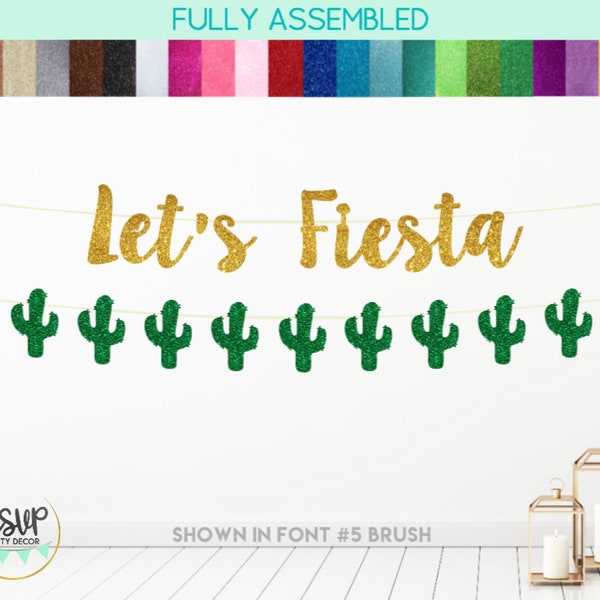 Let's Fiesta banner, girlanda kaktusów, dekoracje świąteczne Fiesta, baner Cinco De Mayo, dekoracje urodzinowe Fiesta, wieczór panieński Fiesta