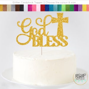 God Bless Cake Topper, Baptism Cake Topper, Christening Party Decorations, First Holy Communion Cake Topper, Confirmation Cake Topper