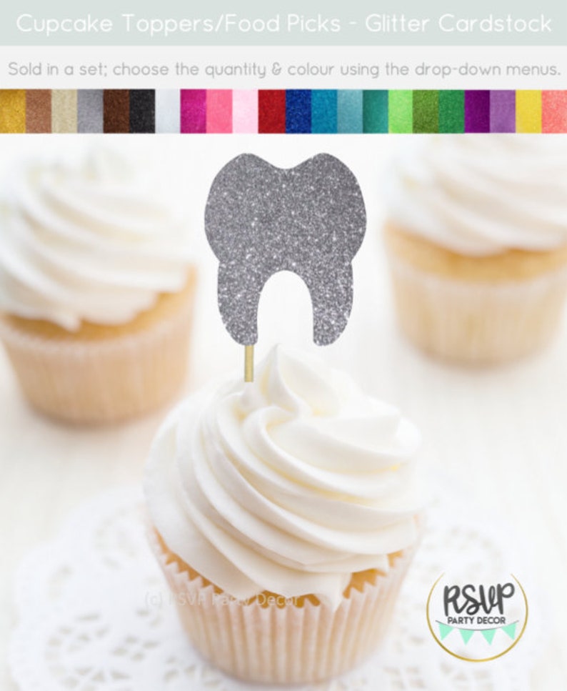 Tooth Cupcake Toppers Dentist Cupcake Toppers Dental - Etsy